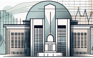 A business building with a symbolic government building in the background