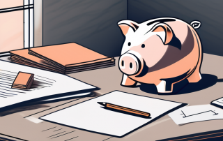 A house under construction with a piggy bank and a contract on a table in the foreground