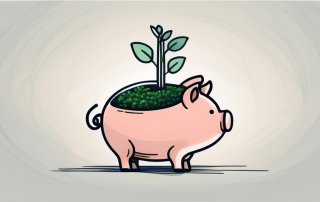 A piggy bank with a growth plant sprouting from it