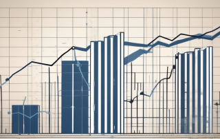 A rising graph line on a blueprint background