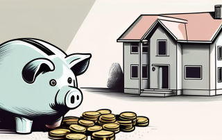 A house under construction with a piggy bank and coins