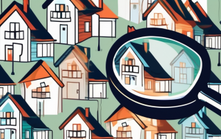 A magnifying glass over a variety of stylized houses