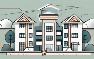 A condominium with a few different paths leading towards it