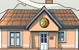 A bavarian-style house with a symbolic coin or money bag nearby