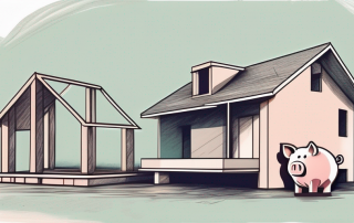A house under construction with a piggy bank on the side
