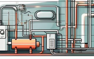 A heating system with various components highlighted