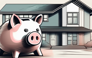 A house under construction with a piggy bank next to it