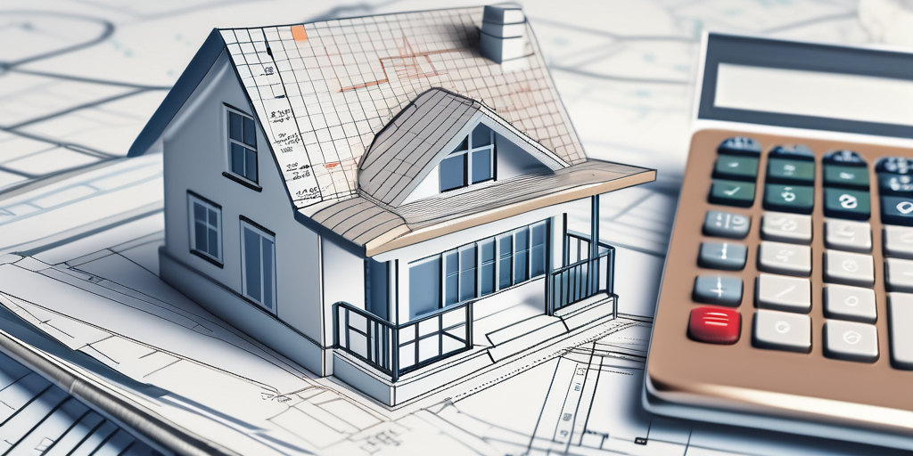 A calculator on top of a blueprint of a house