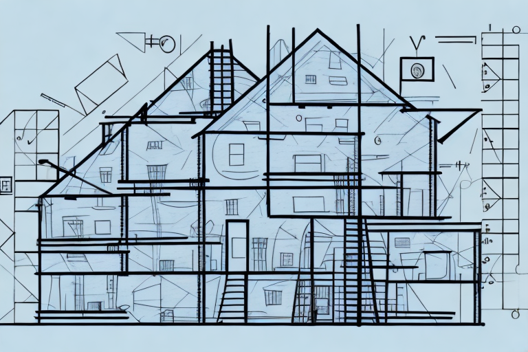 A house under construction with various measuring tools like a ruler