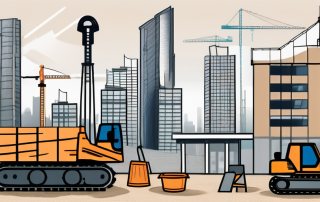 A construction site with various building tools and materials