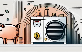 A modern heating system with symbolic elements like coins or a piggy bank to represent funding opportunities