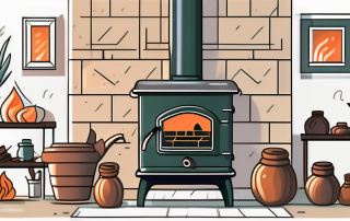 A traditional wood-burning stove with a chimney