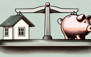 A traditional house and a piggy bank on a balance scale