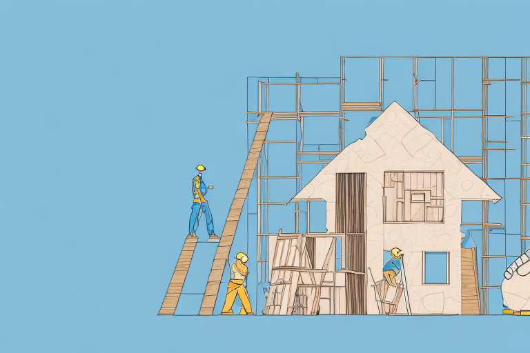 A house under construction with various tools and materials around