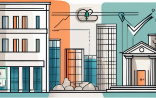 Various financial symbols such as bank buildings
