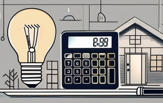 A house with a calculator and a light bulb (representing ideas) on a table