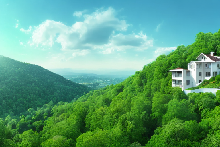 A single-family house perched on a hilltop