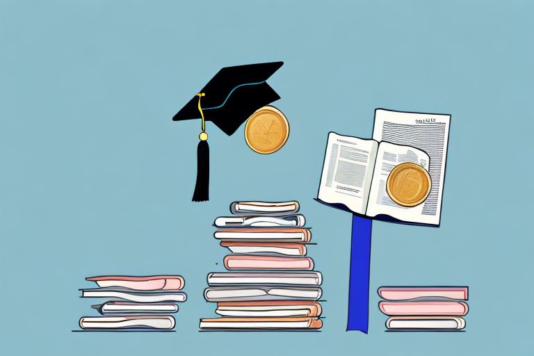 A pile of textbooks next to a graduation cap