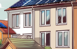 Modern solar panels installed on rooftops of traditional german houses