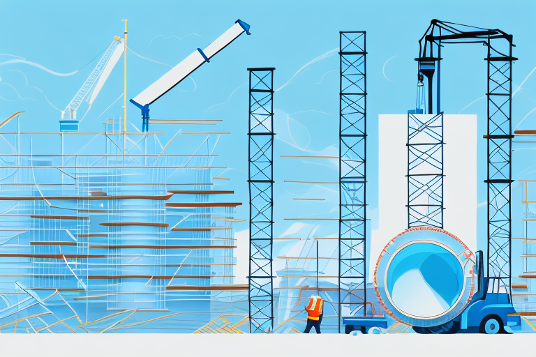 A new construction site with a prominent water pipe being installed