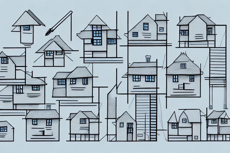 Several different styles of houses under construction