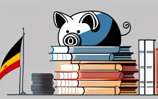 A stack of textbooks next to a piggy bank