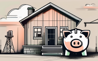 A house under construction with a piggy bank in the foreground