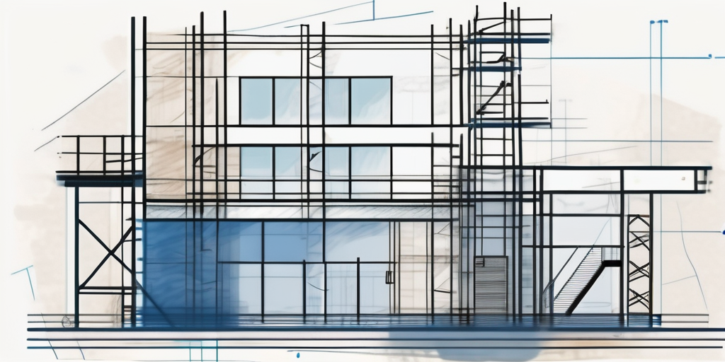 A construction site with a blueprint and a calculator