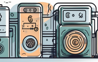 A modern heating system with various financial symbols like currency notes