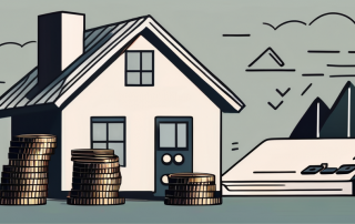 A house with a calculator and a pile of coins