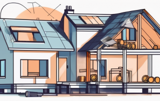 A half-built house with various construction tools and materials