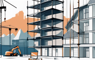 A construction site with cranes and scaffolding