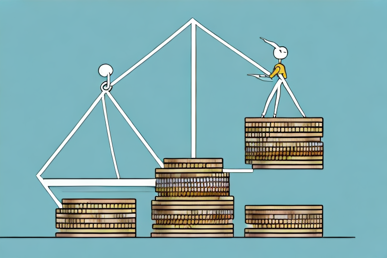 A balanced scale with a house on one side and a pile of coins on the other