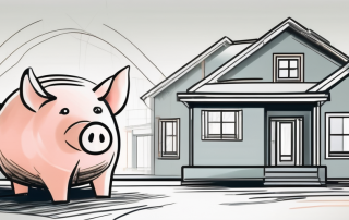 A home under construction with a piggy bank in the foreground