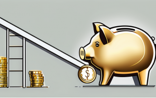 A piggy bank on a step ladder