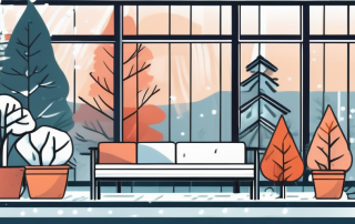 A winter garden with various elements like a heating system