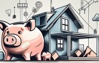 A house under construction with various financial symbols