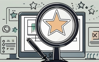 A large magnifying glass focusing on a digital score or rating
