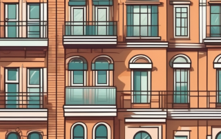An apartment building with a symbolic representation of money or coins