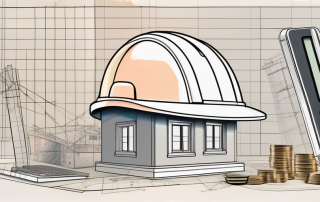 A traditional german house under construction with a safety helmet and blueprint on the side