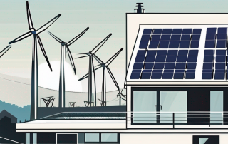 A small-scale power station on a balcony with solar panels and wind turbines