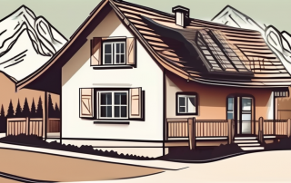 A traditional bavarian house with a sold sign in the front yard