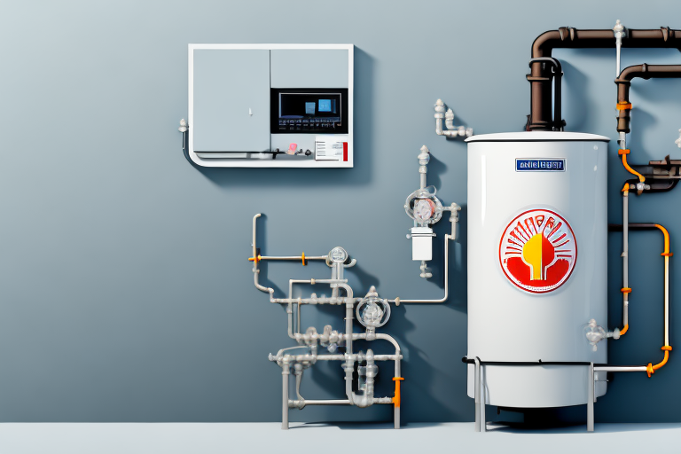 A modern gas boiler with various tools around it