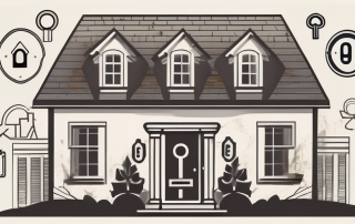 A house with a large key inserted into the front door