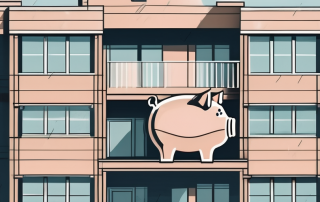 A house under construction with a piggy bank and blueprint in the foreground