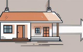 A house with a price tag hanging off it and a downward arrow symbolizing the current low interest rates for follow-up financing