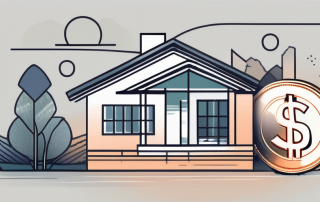 A wallet with banknotes and coins next to a house