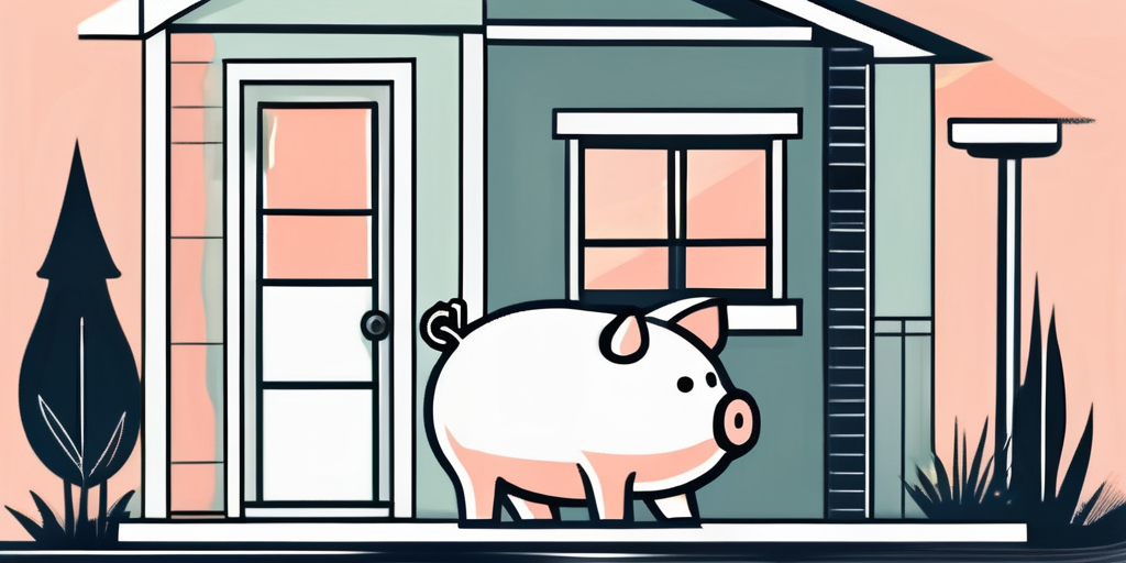 A house with a large piggy bank beside it