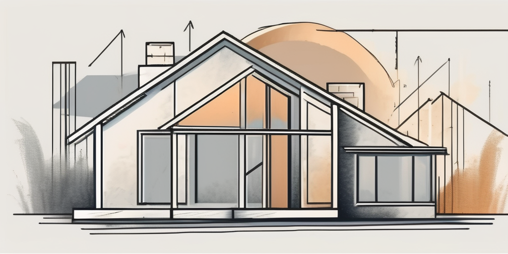 A house under construction with a percentage sign incorporated into the design