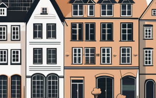 A variety of stylized homes and buildings